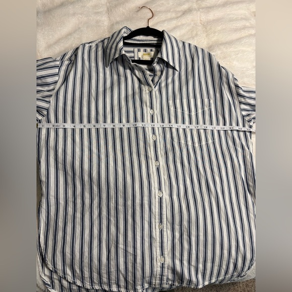 Maeve by Anthropologie The Bennet Navy and White Striped Button Down Shirt - Picture 7 of 7